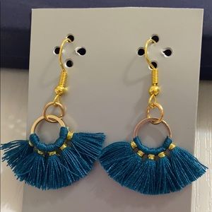 10k Gold Plated Blue Tassel Earrings